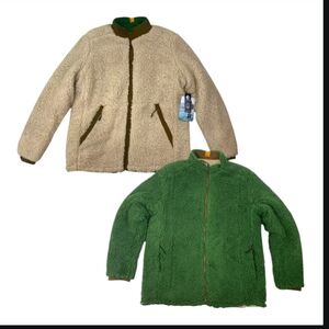 NWT BE BOUNDLESS Men's Cozy Reversible Full Zip Sherpa Jacket Ecru Spruce XL